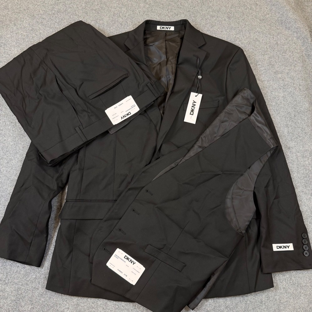 DKNY Duran 3 Piece Suit Black 44R 37W Blazer Vest Pants DNUR318W0040